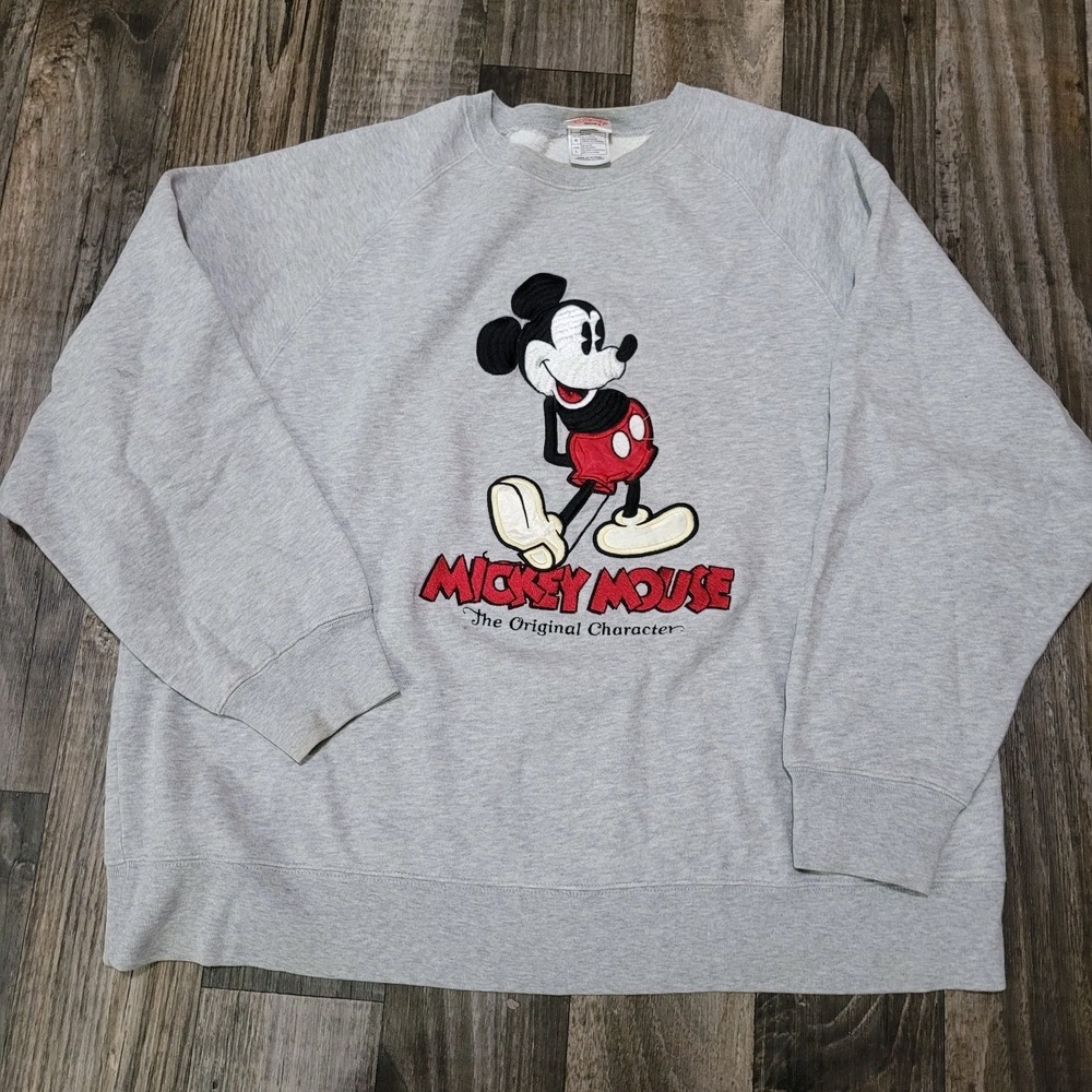 Vtg Disney Store Womens Sweatshirt Large Mickey Mouse Gray Pullover Oversized